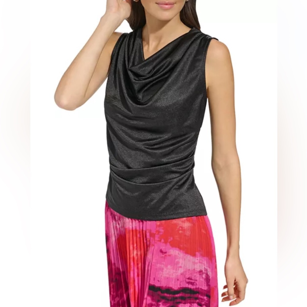 New W Tags DKNY black Sleeveless womens Draped Top XS